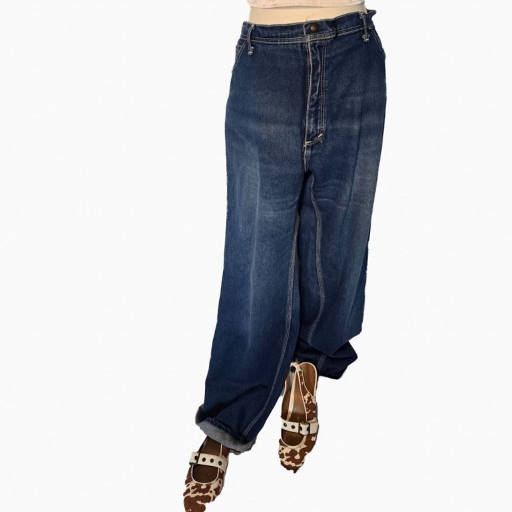 Vintage Barel Leg Jeans, 16 inch waist, Hand Stitched Waist to be Made Smaller